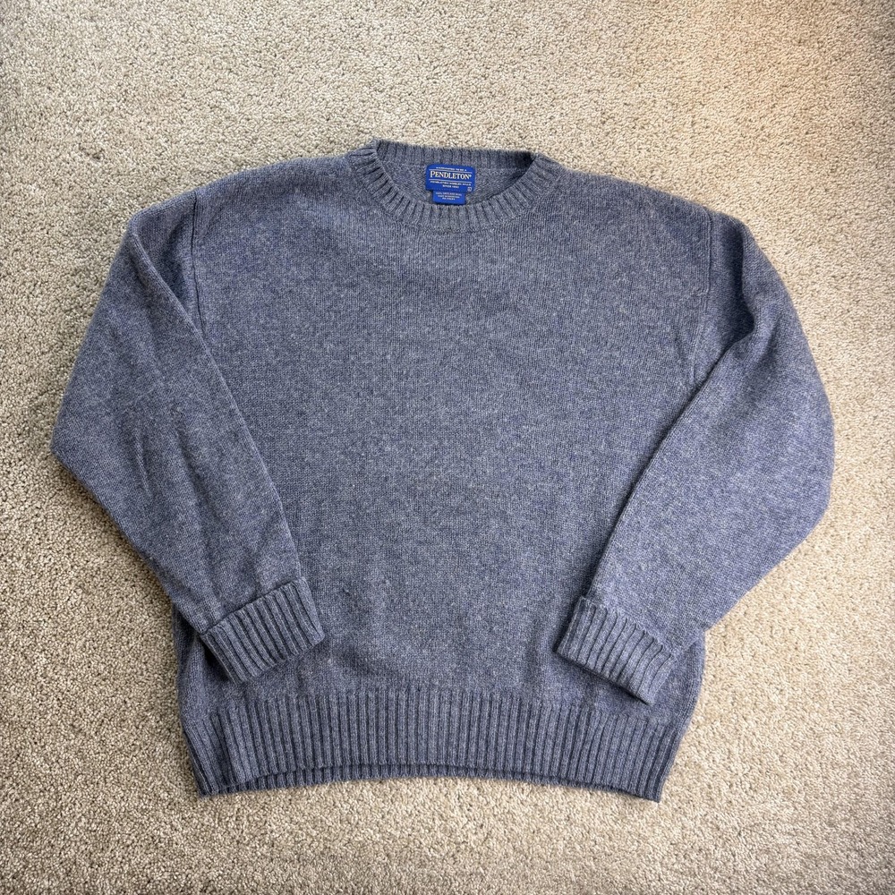 Pendleton Sweater Mens Large Gray Shetland Wool Knit Crewneck Pullover Casual